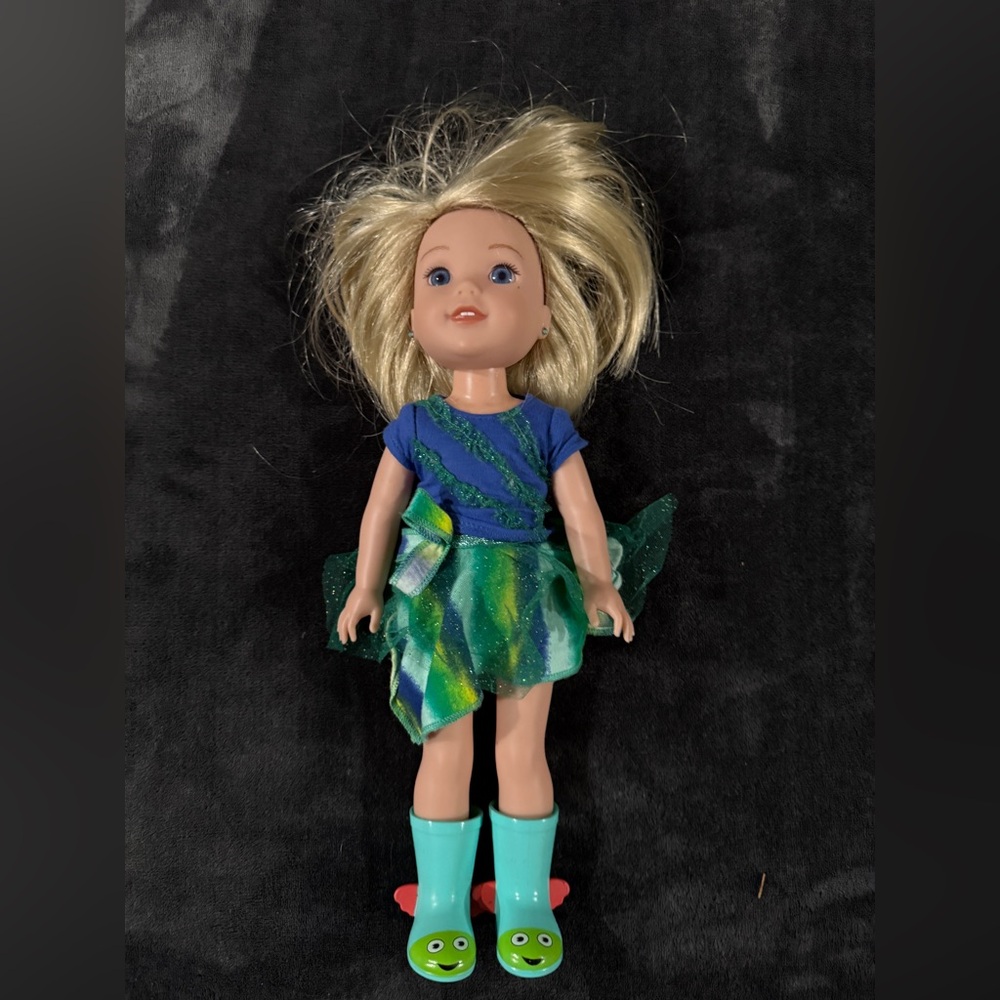 American Girl Blonde Doll in Blue and Green Outfit with Frog Boots NWOT